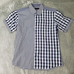 Roberta di Camerino Mens Navy White Mixed Gingham Check Short Sleeve Shirt 105